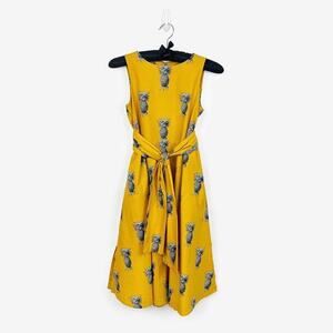 Ann Taylor Pineapple Belted Pocket Dress Size XSP Yellow Vacation‎ Resort Summer